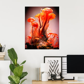 Bold Coloured Translucent Mushrooms On a Wall Poster