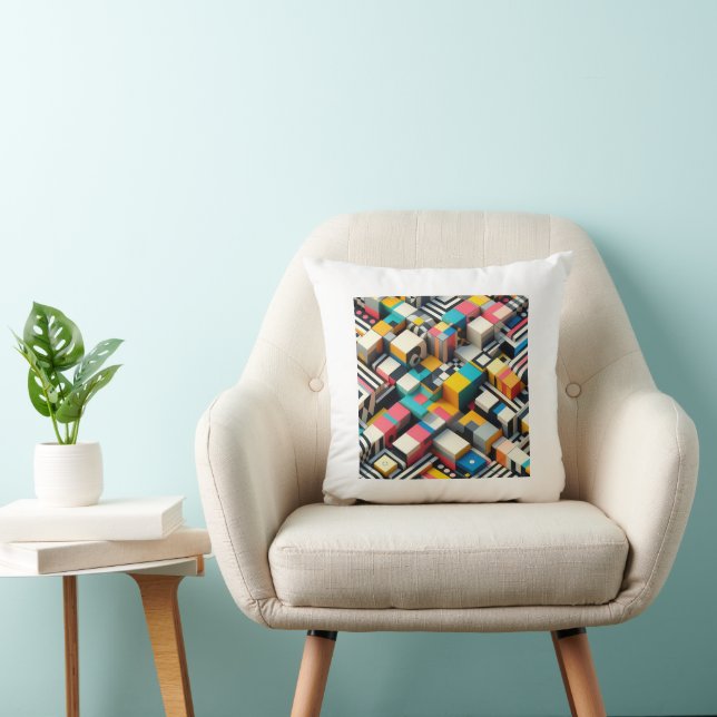 Bold Colourful 3D Geometric Abstract Cushion (Chair)