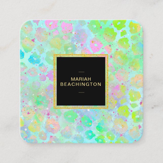 ** Bold Colourful Abstract Animal AP93  Neon Gold Square Business Card (Front)