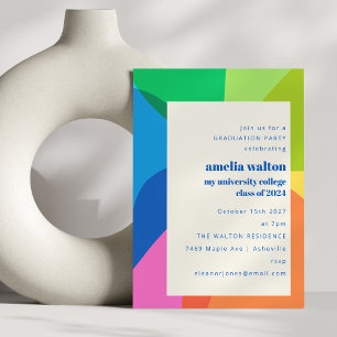 Bold Colourful Abstract Rainbow Graduation Party Invitation