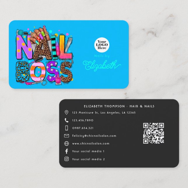 Bold Colourful African American Nail Boss Business Card (Front/Back)