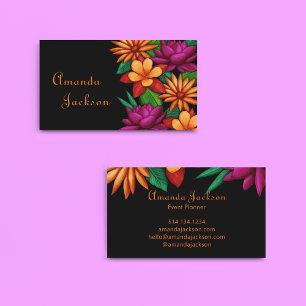 Bold Colourful Blooming Flowers Black orange Business Card