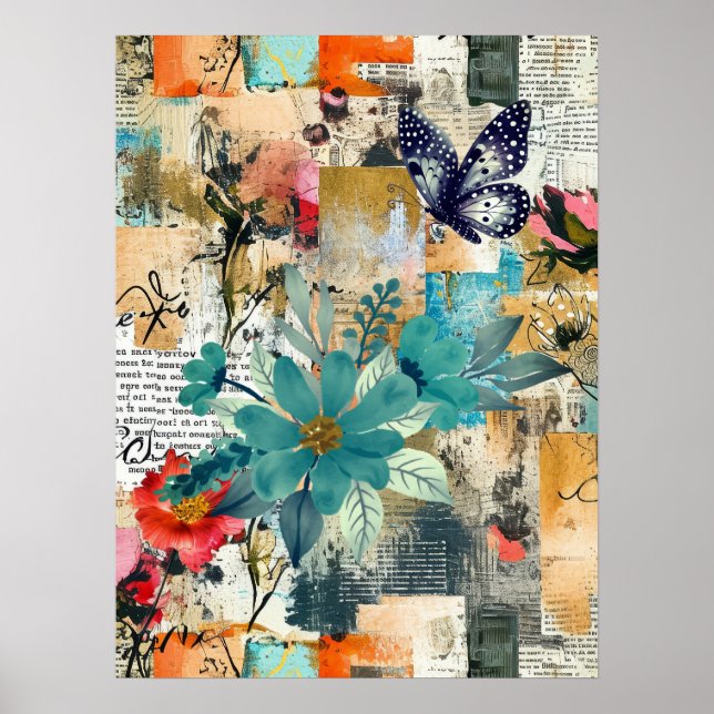 Bold Colourful Boho Floral Butterfly Abstract Art  Poster (Front)