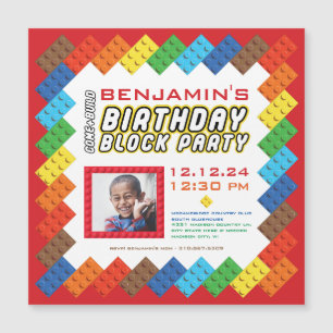 Bold Colourful Bricks Building Blocks Birthday Magnetic Invitation