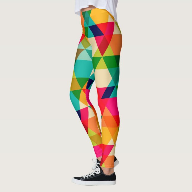 Bold Colourful Bright Geometric Triangle Pattern Leggings (Left)