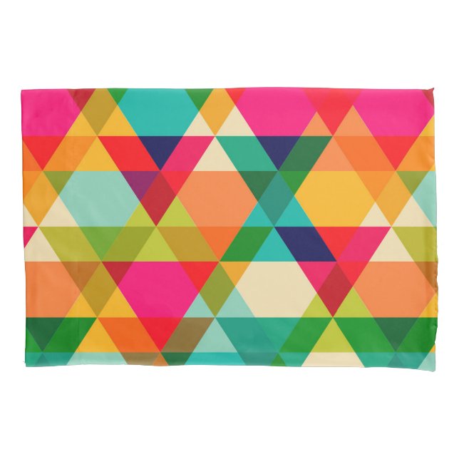 Bold Colourful Bright Geometric Triangle Pattern Pillowcase (Front)