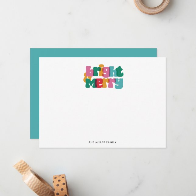 Bold Colourful Bright Merry Monogram Note Card (Front/Back In Situ)