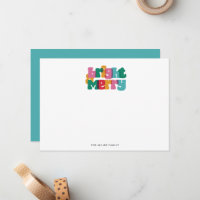 Bold Colourful Bright Merry Monogram Note Card