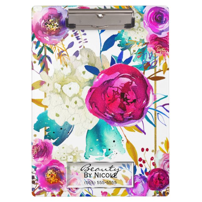 Bold Colourful Bright Modern Floral Personalised Clipboard (Front)