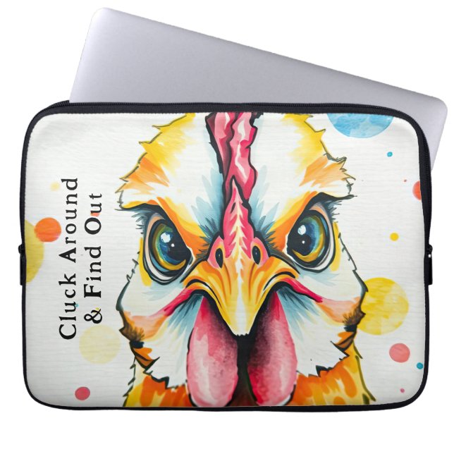 Bold & Colourful Chicken Art Whimsical Farm Funny Laptop Sleeve (Front)
