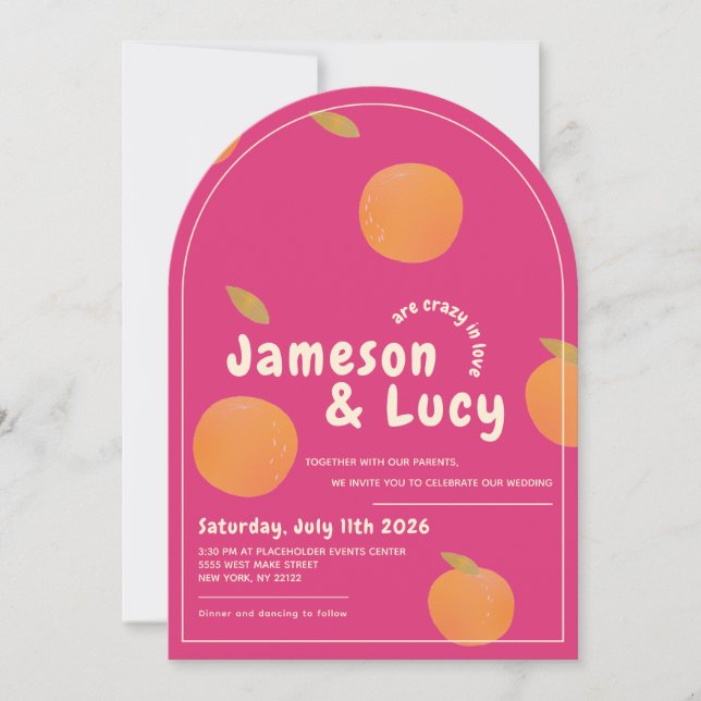 Bold, colourful citrus wedding invitation (Front)