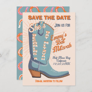 Bold Colourful Cowboy Western Bat Mitzvah Invitation