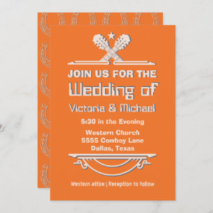 Bold Colourful Cowboy Western Guitar Wedding Invitation