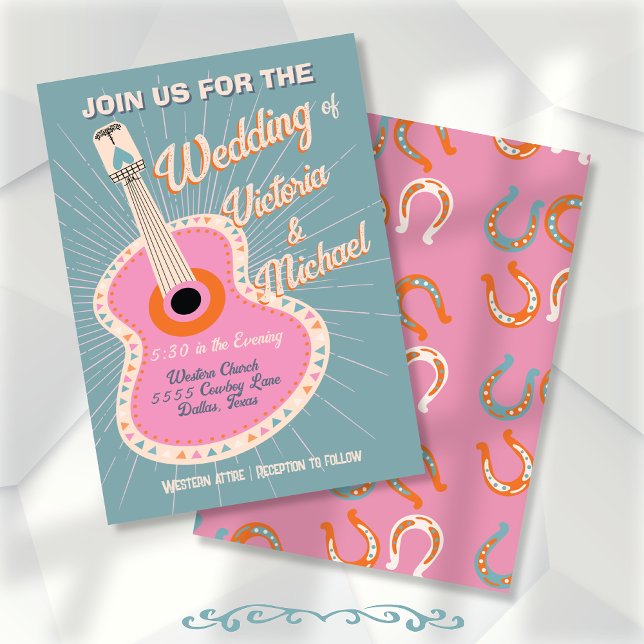 Bold Colourful Cowboy Western Guitar Wedding Invitation (Creator Uploaded)