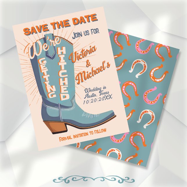 Bold Colourful Cowboy Western Save the Date Boot Invitation (Creator Uploaded)
