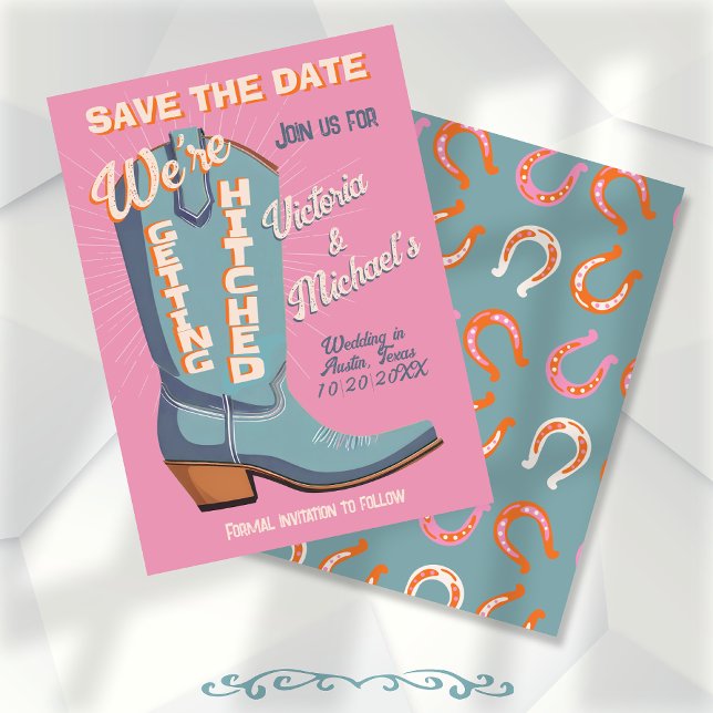 Bold Colourful Cowboy Western Save the Date Boot Invitation (Creator Uploaded)