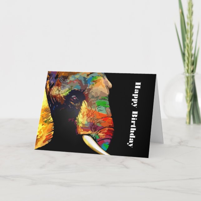 Bold Colourful Elephant Head Portrait Birthday Card (Front)