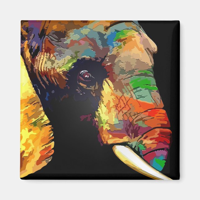 Bold Colourful Elephant Head Portrait Magnet (Front)