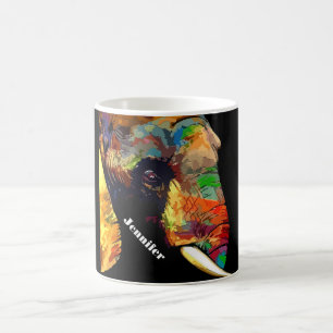 Bold Colourful Elephant Head Portrait Personalised Coffee Mug