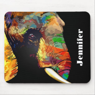 Bold Colourful Elephant Head Portrait Personalised Mouse Mat
