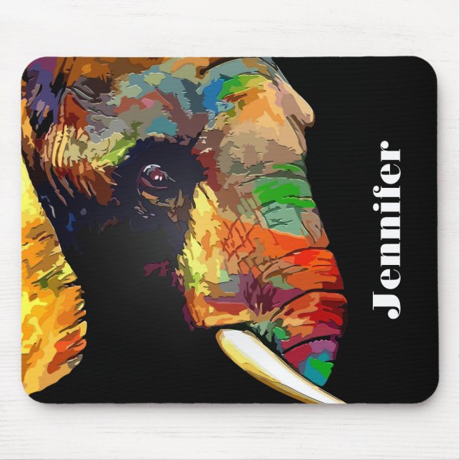 Bold Colourful Elephant Head Portrait Personalised Mouse Mat (Front)