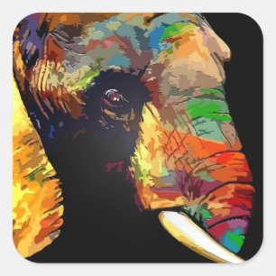 Bold Colourful Elephant Head Portrait Square Sticker
