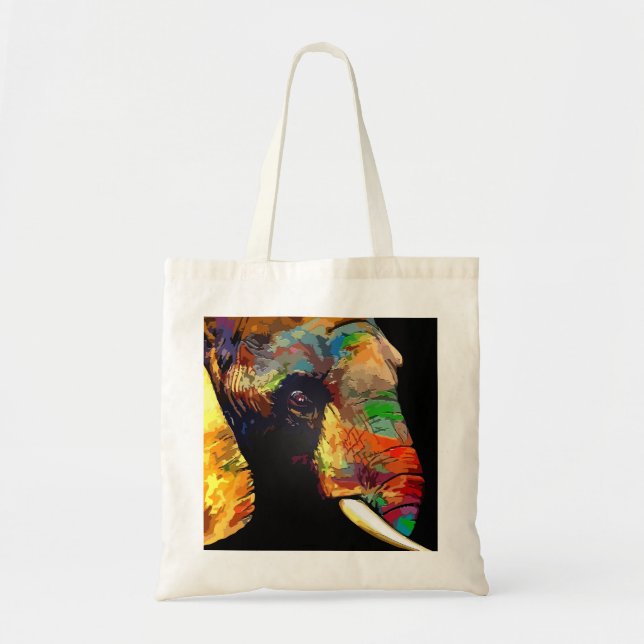 Bold Colourful Elephant Head Portrait Tote Bag (Front)