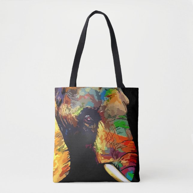 Bold Colourful Elephant Head Portrait Tote Bag (Front)
