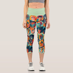 Bold, colourful faces celebrating individuality capri leggings