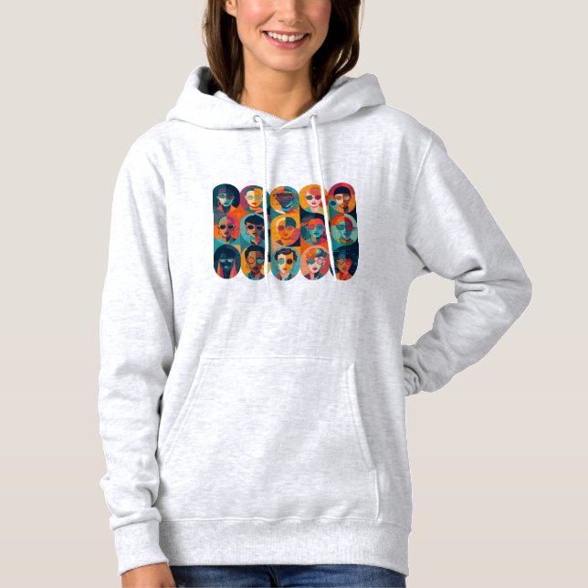 Bold, colourful faces celebrating individuality hoodie (Front)