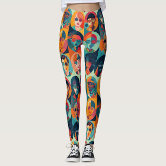 Bold, colourful faces celebrating individuality leggings
