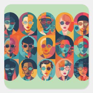 Bold, colourful faces celebrating individuality square sticker