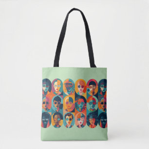 Bold, colourful faces celebrating individuality tote bag