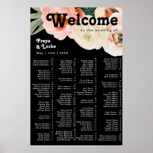 Bold Colourful Floral Black Alphabetical Seating Poster