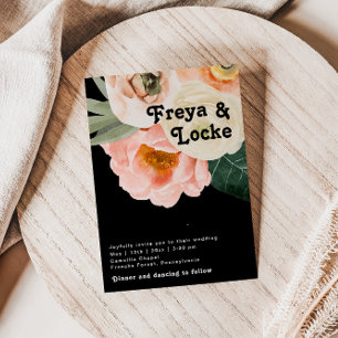 Bold Colourful Floral Black Casual Photo Monogra Invitation