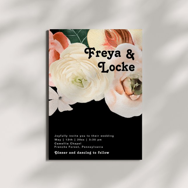 Bold Colourful Floral | Black Casual Wedding Invitation (Creator Uploaded)