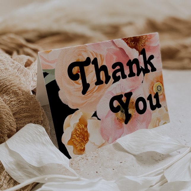 Bold Colourful Floral | Black Folded Thank You Car Card (Creator Uploaded)