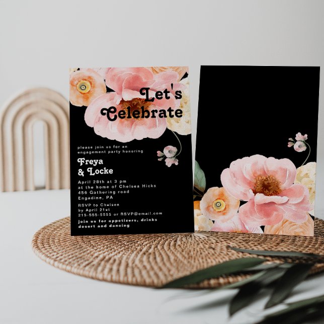 Bold Colourful Floral | Black Let's Celebrate Invitation (Creator Uploaded)