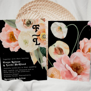 Bold Colourful Floral Black Monogram Wedding Invitation