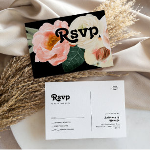 Bold Colourful Floral   Black Wedding RSVP Postcar Postcard