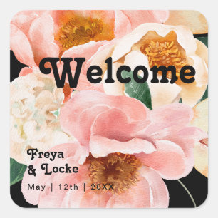 Bold Colourful Floral   Black Wedding Welcome Square Sticker