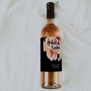 Bold Colourful Floral   Black Wedding Wine Label