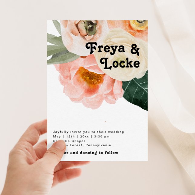 Bold Colourful Floral | Casual Photo Monogram Invitation (Creator Uploaded)