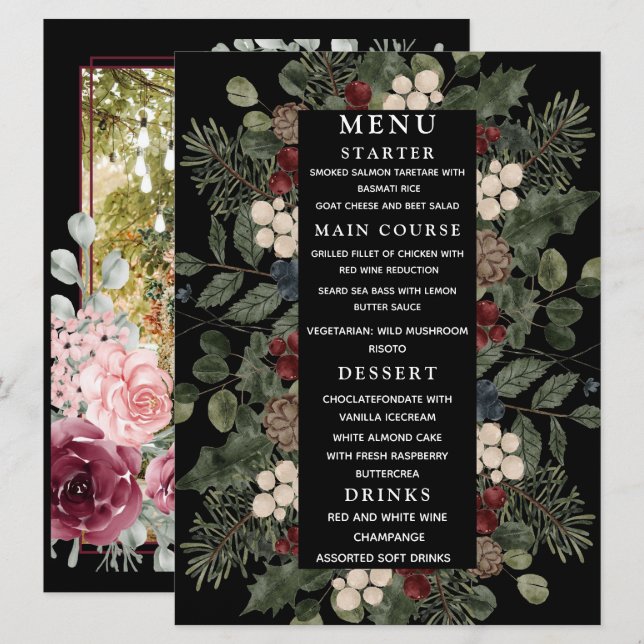 Bold Colourful Floral couple photo wedding Menu (Front/Back)