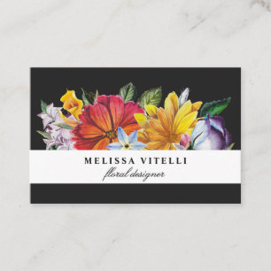 Bold Colourful Floral on Black Business Card