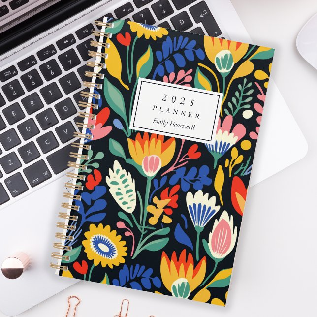 Bold Colourful Floral Pattern Personalised 2025 Planner (Creator Uploaded)