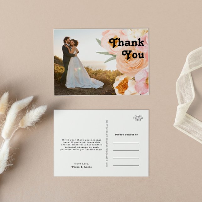 Bold Colourful Floral | Photo Wedding Thank You Postcard (Creator Uploaded)