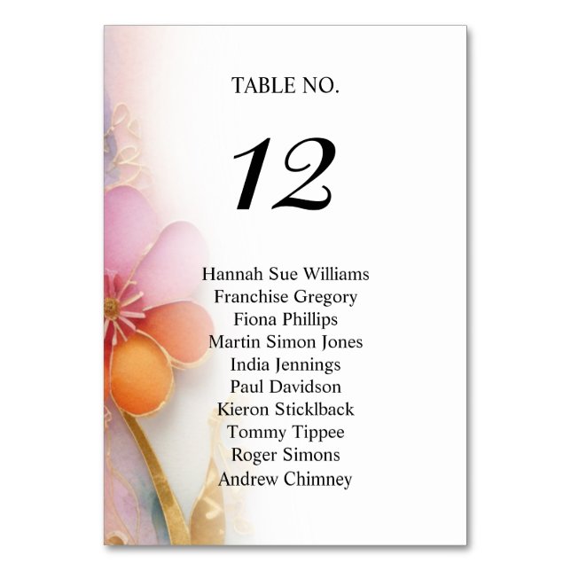 Bold Colourful Floral Placement Card (Front)