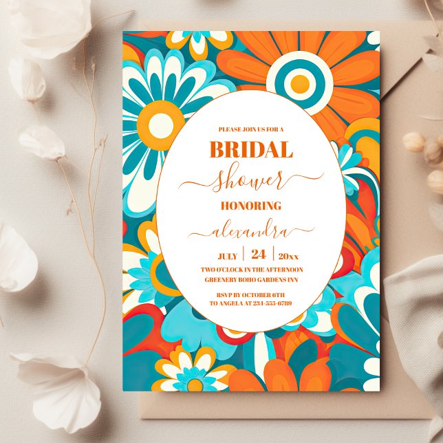  Bold Colourful Floral Retro Bridal Shower Invitation (Creator Uploaded)