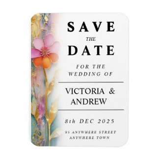 Bold Colourful Floral Save The Date Card Magnet